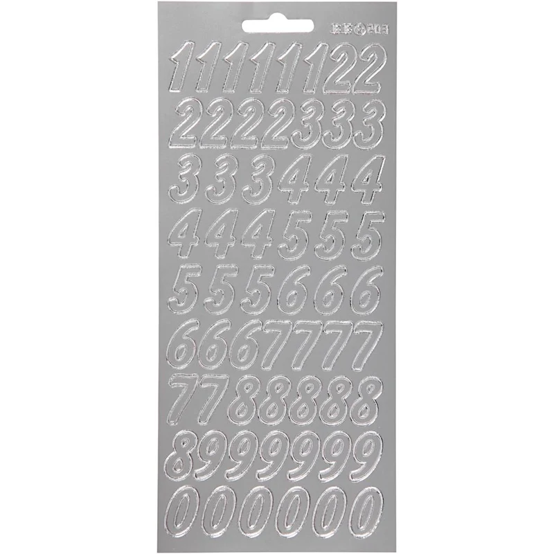Sticker, Zahlen, Blatt 10x23 cm, Silber, 1 Bl. [HOB-170219]