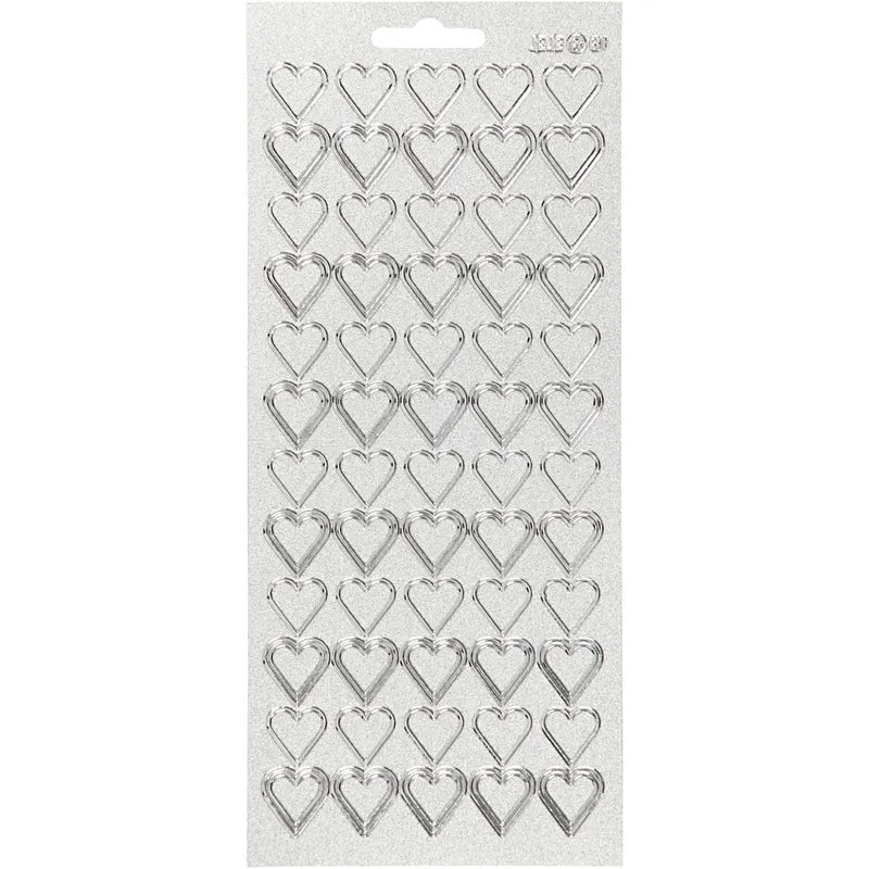 Sticker, Herzen, Blatt 10x23 cm, Silber, 1 Bl. [HOB-170018]