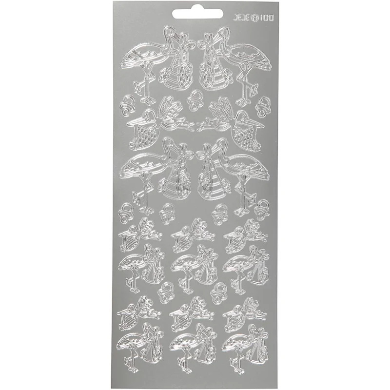 Sticker, Wiege mit Baby, Blatt 10x23 cm, Silber, 1 Bl. [HOB-170014]