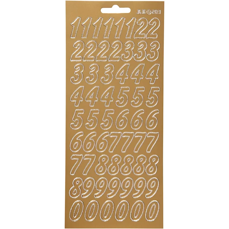 Sticker, Zahlen, Blatt 10x23 cm, Gold, 1 Bl. [HOB-170218]