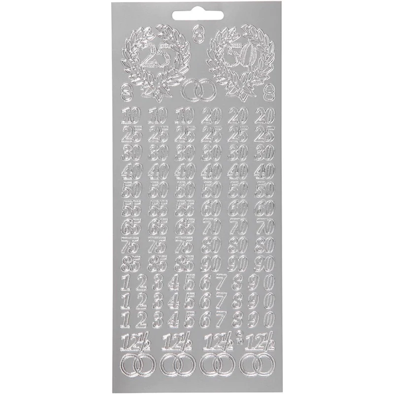 Sticker, Jubiläums-Zahlen, Blatt 10x23 cm, Silber, 1 Bl. [HOB-170217]