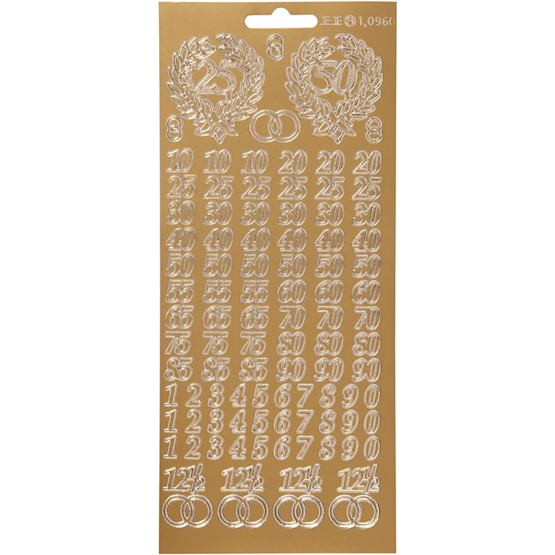 Sticker, Jubiläums-Zahlen, Blatt 10x23 cm, Gold, 1 Bl. [HOB-170216]