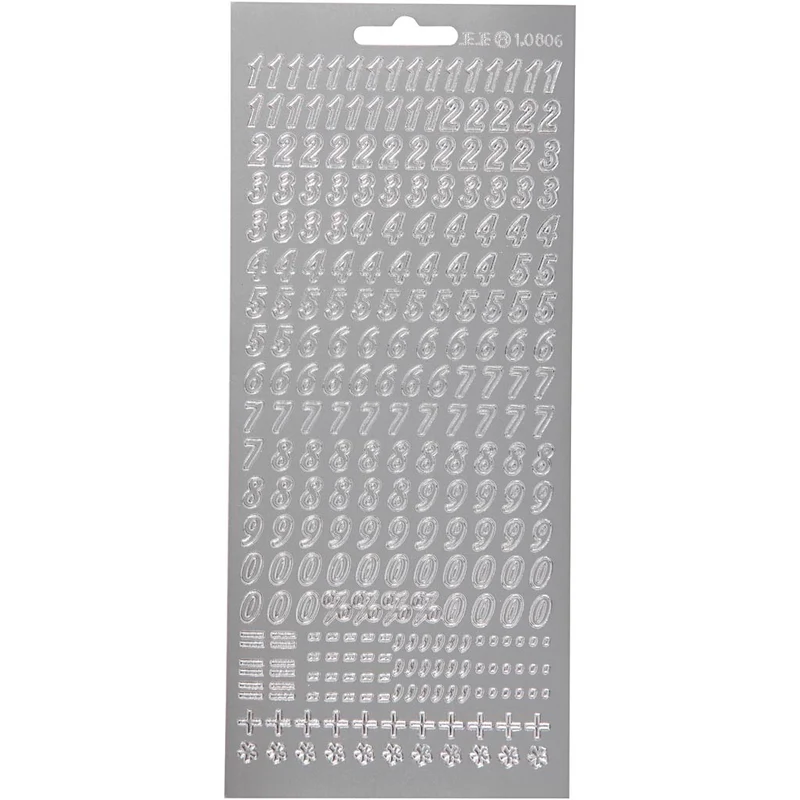Sticker, Zahlen, Blatt 10x23 cm, Silber, 1 Bl. [HOB-170213]
