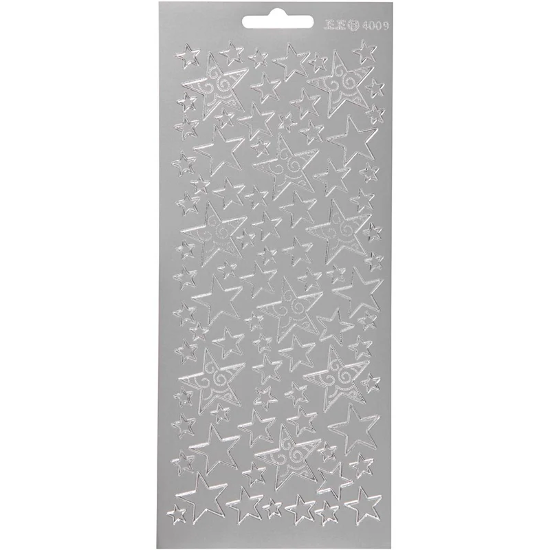 Sticker, Sterne, Blatt 10x23 cm, Silber, 1 Bl. [HOB-170183]