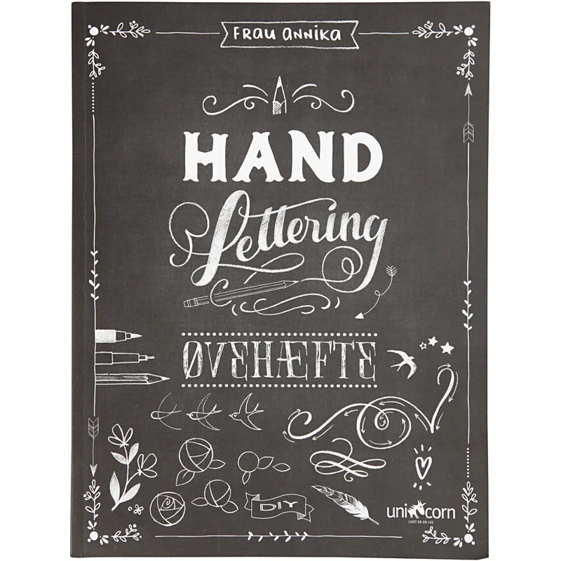 Übungsheft "Hand Lettering", Größe 21x28 cm, Dicke 1 cm, Anzahl der Seiten 63, 1 Stk, Dänischer Text [HOB-19291]