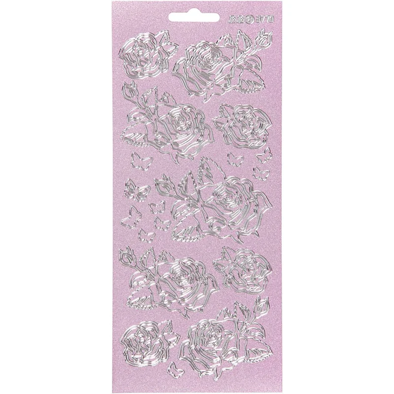 Sticker, Rosen, Blatt 10x23 cm, Silber, 1 Bl. [HOB-170163]