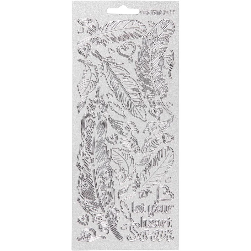 Sticker, Federn, Blatt 10x23 cm, Silber, 1 Bl. [HOB-170130]