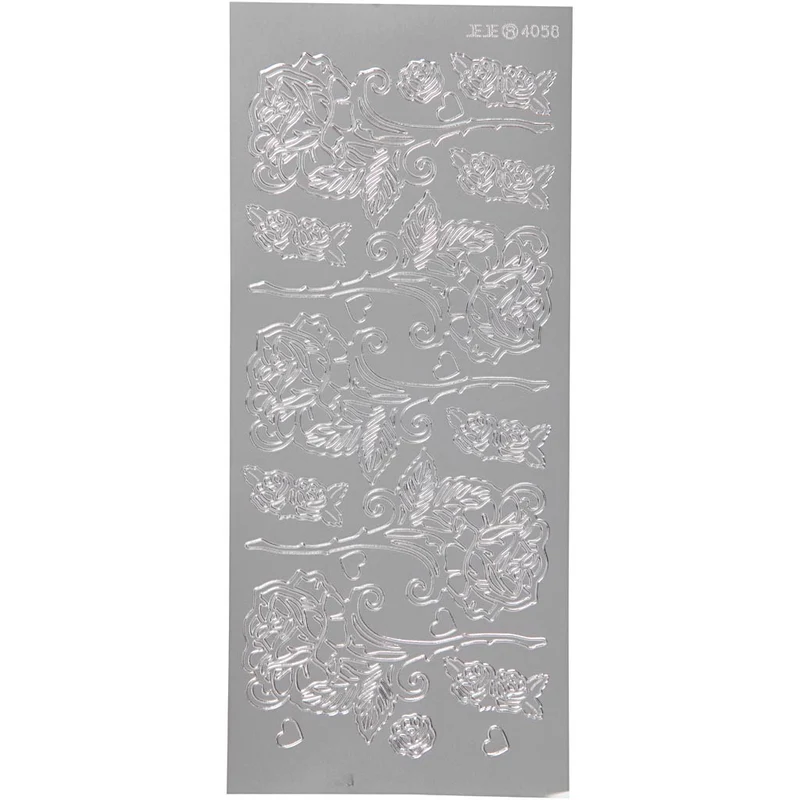 Sticker, Rosen, Blatt 10x23 cm, Silber, 1 Bl. [HOB-170251]