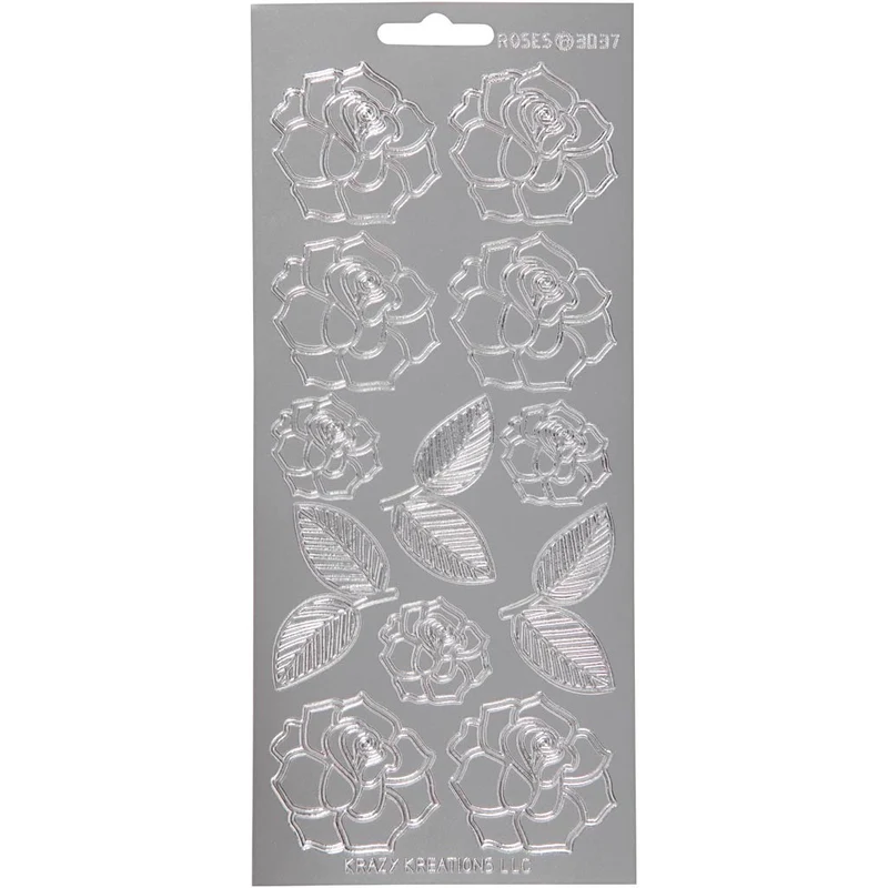 Sticker, Rosen, Blatt 10x23 cm, Silber, 1 Bl. [HOB-170245]