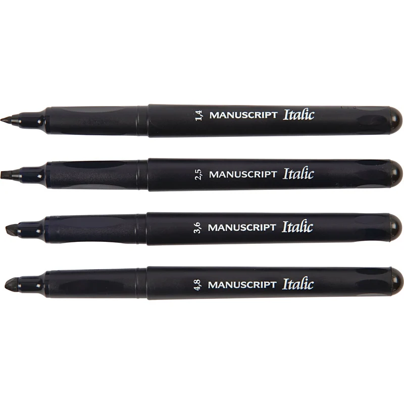 Kalligrafie-Marker, Strichstärke 1,4+2,5+3,6+4,8 mm, Schwarz, 4 Stk/ 1 Pck [HOB-14197]
