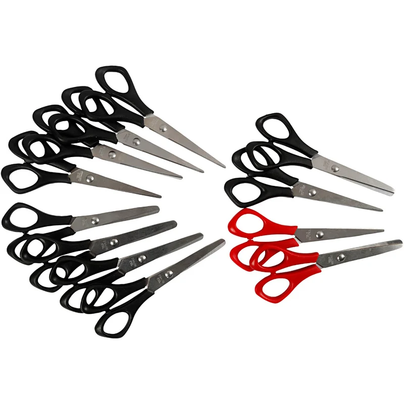 Schulscheren , L 14 cm, für Rechts- und Linkshänder , Schwarz, Rot, 12 Stk/ 1 Pck [HOB-11171]