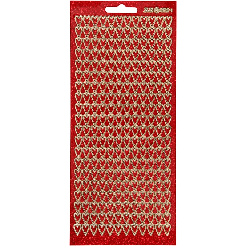 Sticker, Herzen, Blatt 10x23 cm, Gold, Rot mit Glitter, 1 Bl. [HOB-170114]