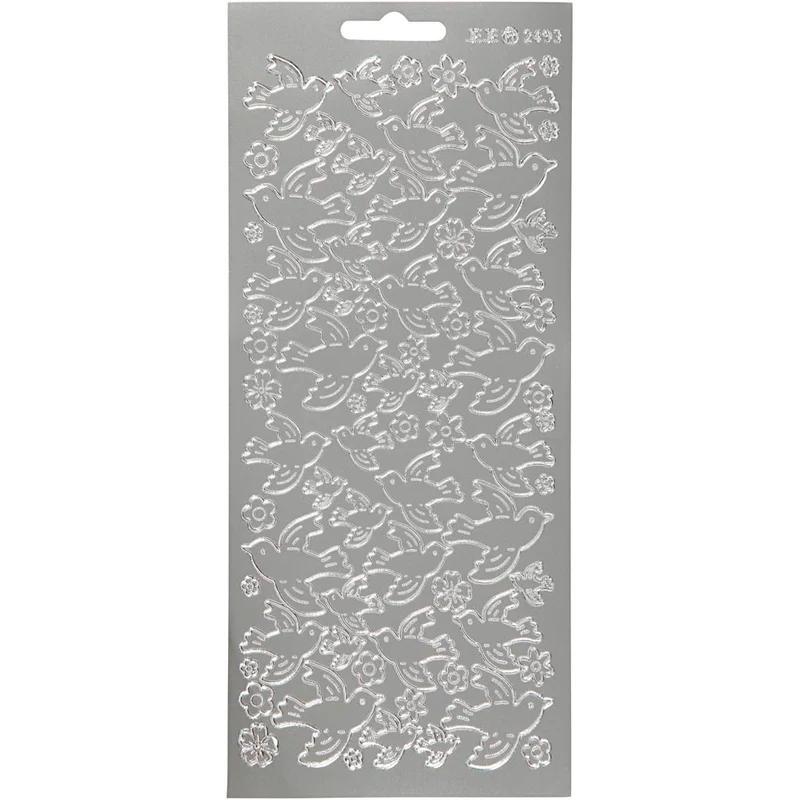 Sticker, Tauben, Blatt 10x23 cm, Silber, 1 Bl. [HOB-170100]