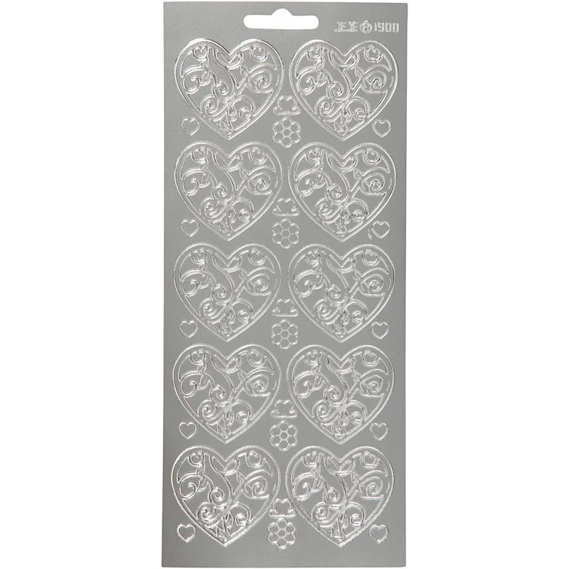 Sticker, Herzen, Blatt 10x23 cm, Silber, 1 Bl. [HOB-170053]
