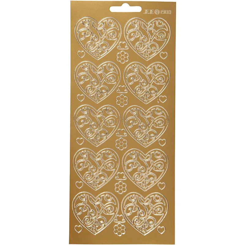 Sticker, Herzen, Blatt 10x23 cm, Gold, 1 Bl. [HOB-170052]