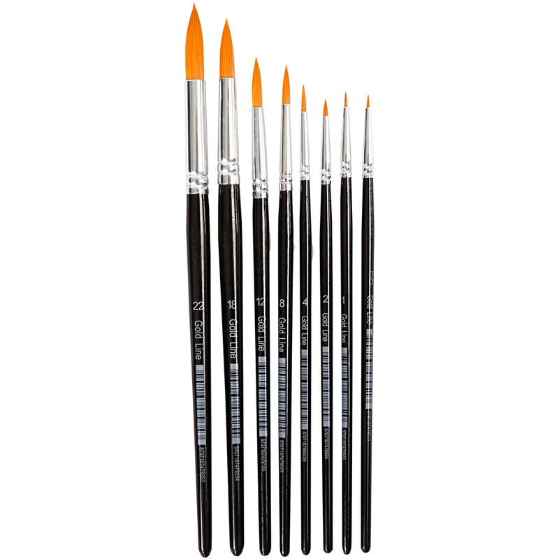 Gold Line Pinsel, Nr. 0+1+2+4+8+12+18+22, L 16,5-21 cm, B 1-8 mm, rund, 8 Stk/ 1 Pck [HOB-10747]