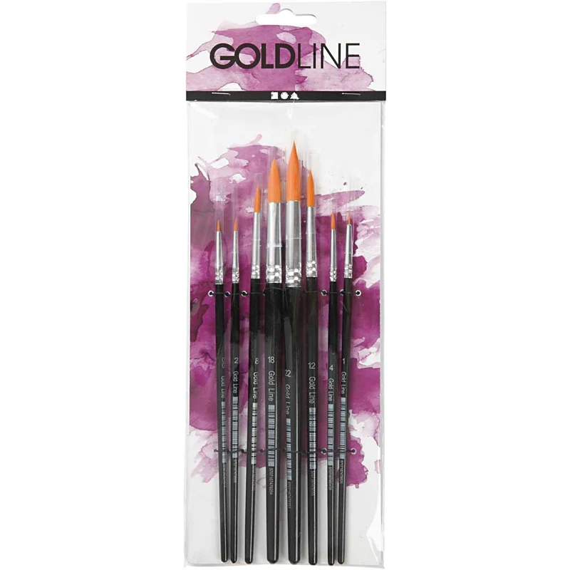 Gold Line Pinsel, Nr. 0+1+2+4+8+12+18+22, L 16,5-21 cm, B 1-8 mm, rund, 8 Stk/ 1 Pck [HOB-10747]