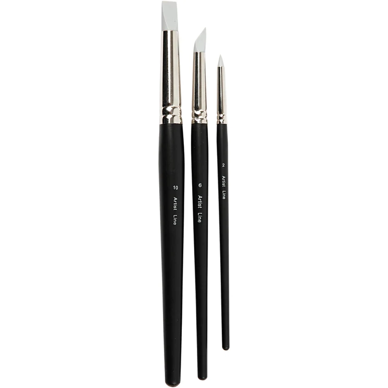 Artist Line Silikon-Pinsel, Nr. 2+6+10, L 19-25 cm, B 6+10+15 mm, Flach,rund, 3 Stk/ 1 Pck [HOB-100274]