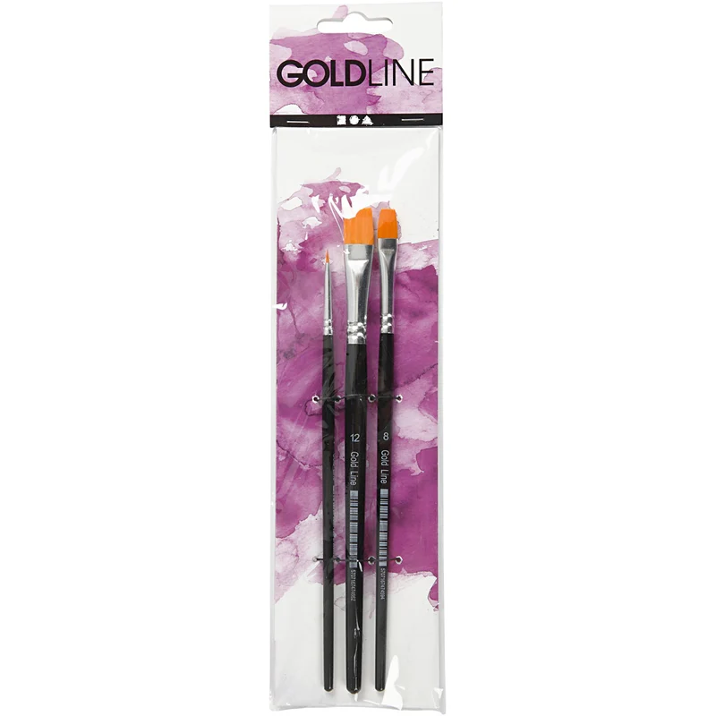 Gold Line Pinsel, Nr. 2+8+12, L 16,5-19 cm, B 3-12 mm, Flach, 3 Stk/ 1 Pck [HOB-100267]