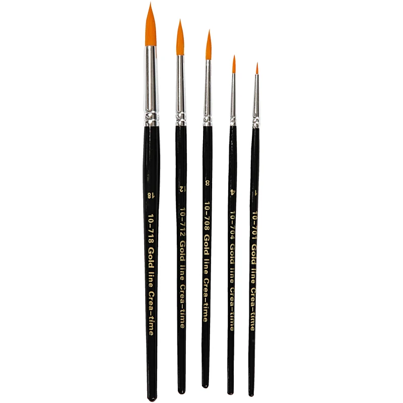 Gold Line Pinsel, Nr. 1+4+8+12+18, L 17-19 cm, B 1-7 mm, rund, 5 Stk/ 1 Pck [HOB-100265]