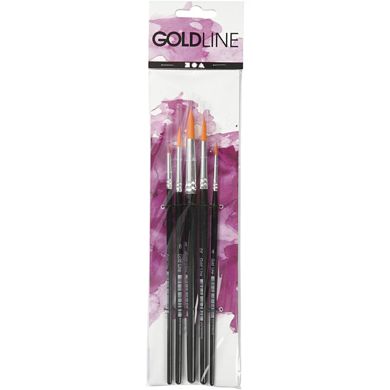 Gold Line Pinsel, Nr. 1+4+8+12+18, L 17-19 cm, B 1-7 mm, rund, 5 Stk/ 1 Pck [HOB-100265]