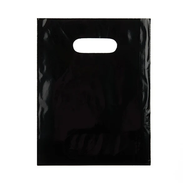 Polytragetaschen Schwarz 22,9x30,5cm 60 Mikron LDPE (100 Stück) [H912BK1]