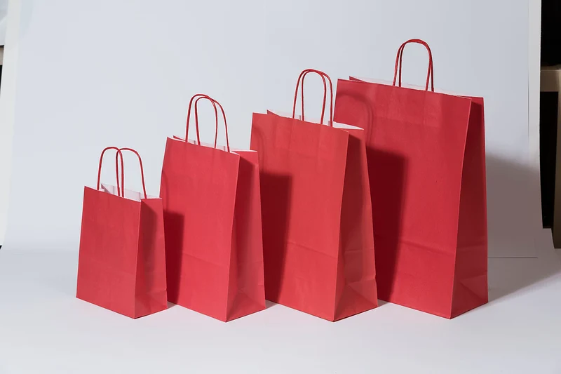 Papiertragetaschen Rot 18x8x24cm Kraft 100g/m² (50 Stück) [PAM1822R]