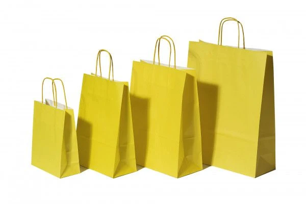 Papiertragetaschen Gelb 18x8x22cm Kraft 90g/m² (50 Stück) [PAM1822Y]
