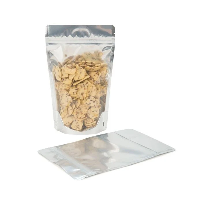 Standbodenbeutel Transparent/Weiß 13x8x20.5cm | 110 Gramm (100 Stück) [ZBGW3]