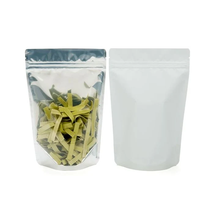 Standbodenbeutel Transparent/Weiß 10.2x6x15.2cm | 57 Gramm (100 Stück) [ZBGW2]