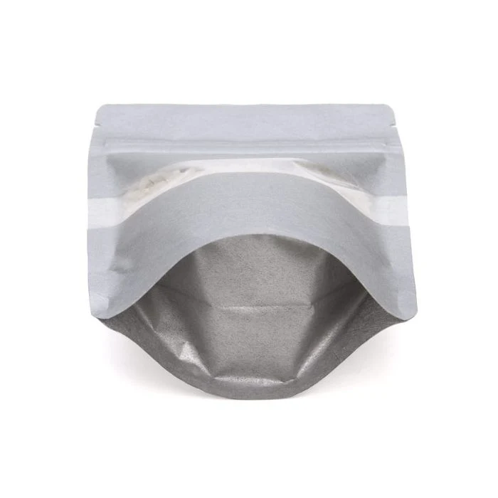 Standbodenbeutel Reispapier Silber 10.2x6x15.2cm | 57 Gramm mit Fenster (100 Stück) [ZBGR2S]