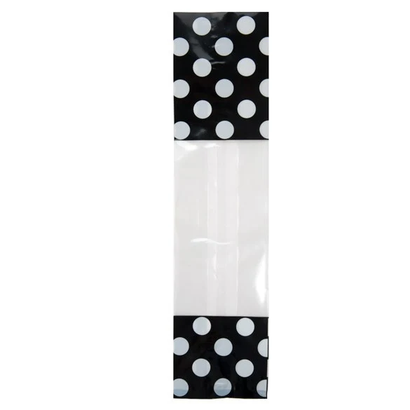 Bedruckte Beutel Schwarz mit Weißen Punkten - 6.7x4.8x27.3cm mit Seitenfalten (100 Stück) [G2BW]