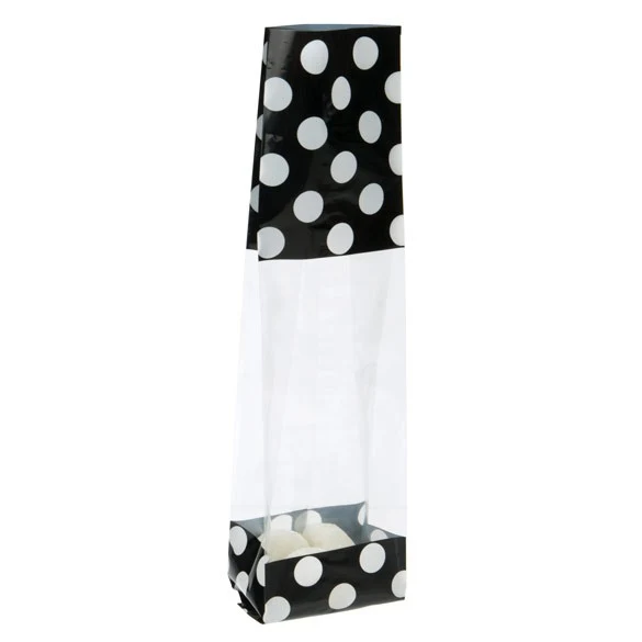 Bedruckte Beutel Schwarz mit Weißen Punkten - 6.7x4.8x27.3cm mit Seitenfalten (100 Stück) [G2BW]