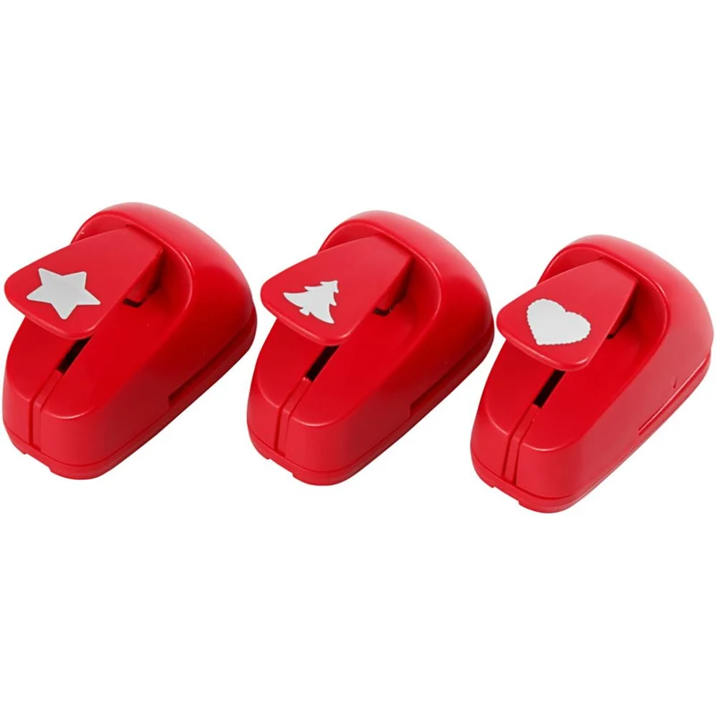 Motivstanzer, Stern, Herz, Weihnachtsbaum, Größe 16 mm, Rot, 1 Set [HOB-11340]