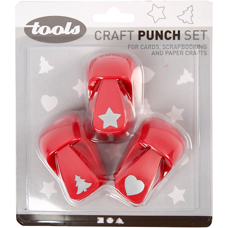 Motivstanzer, Stern, Herz, Weihnachtsbaum, Größe 16 mm, Rot, 1 Set [HOB-11340]