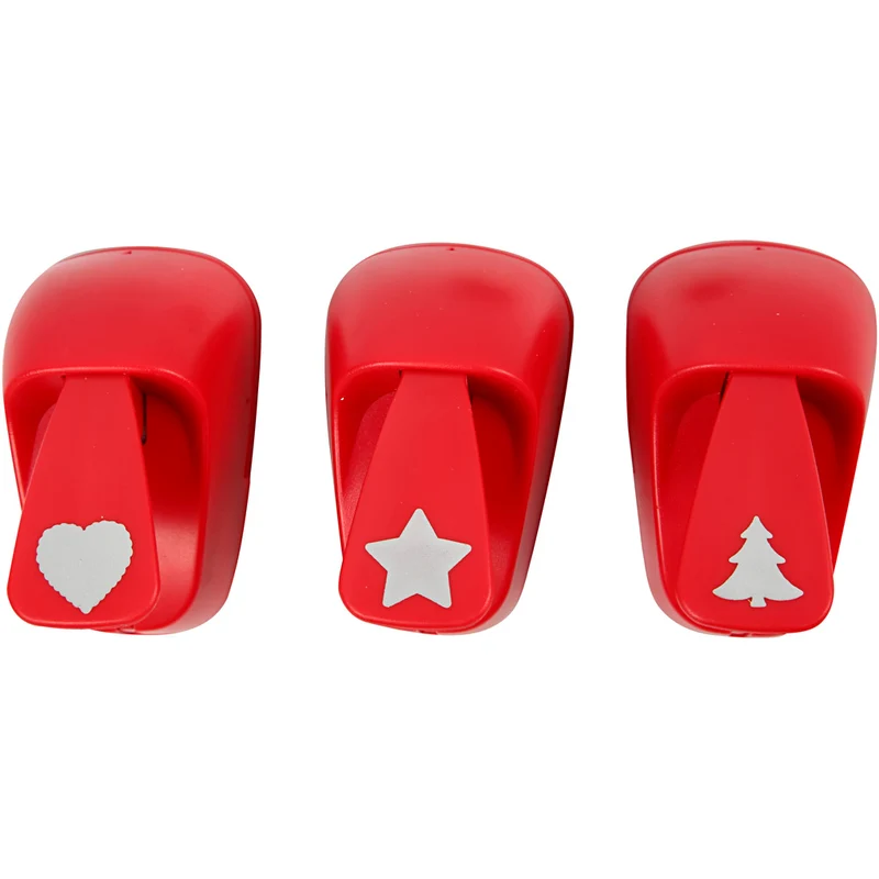 Motivstanzer, Stern, Herz, Weihnachtsbaum, Größe 16 mm, Rot, 1 Set [HOB-11340]