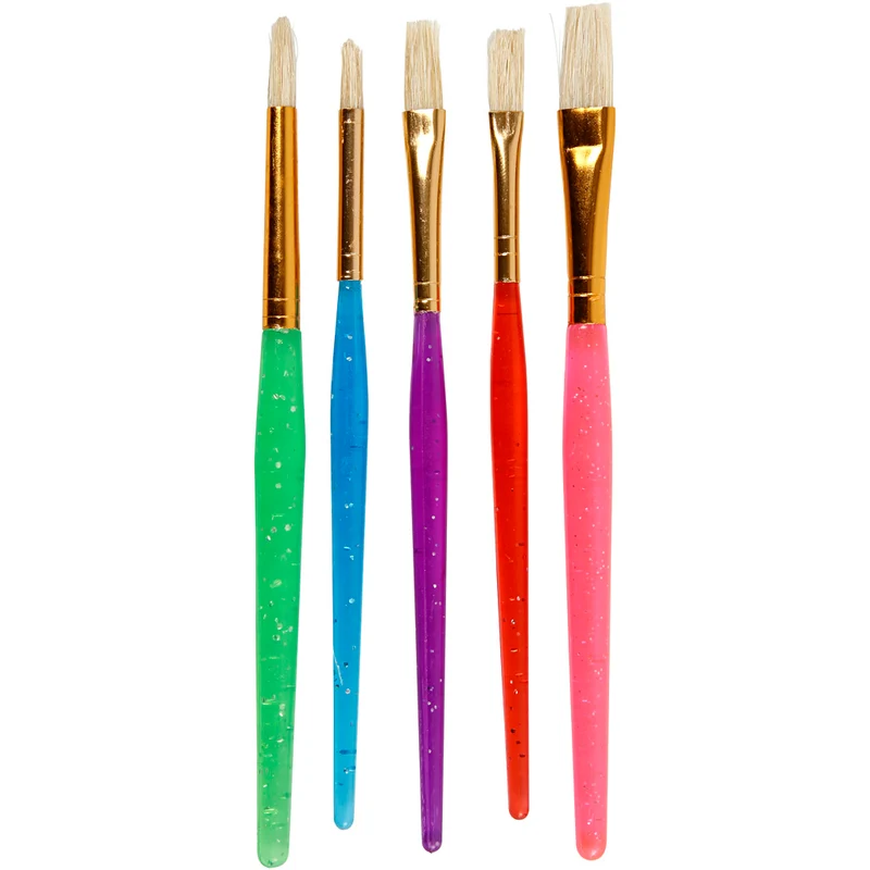 Pinsel für Kinder, Nr. 8+12+18, L 14-16 cm, B 5-10 mm, Flach,rund, Sortierte Farben, 5 Stk/ 1 Pck [HOB-10344]