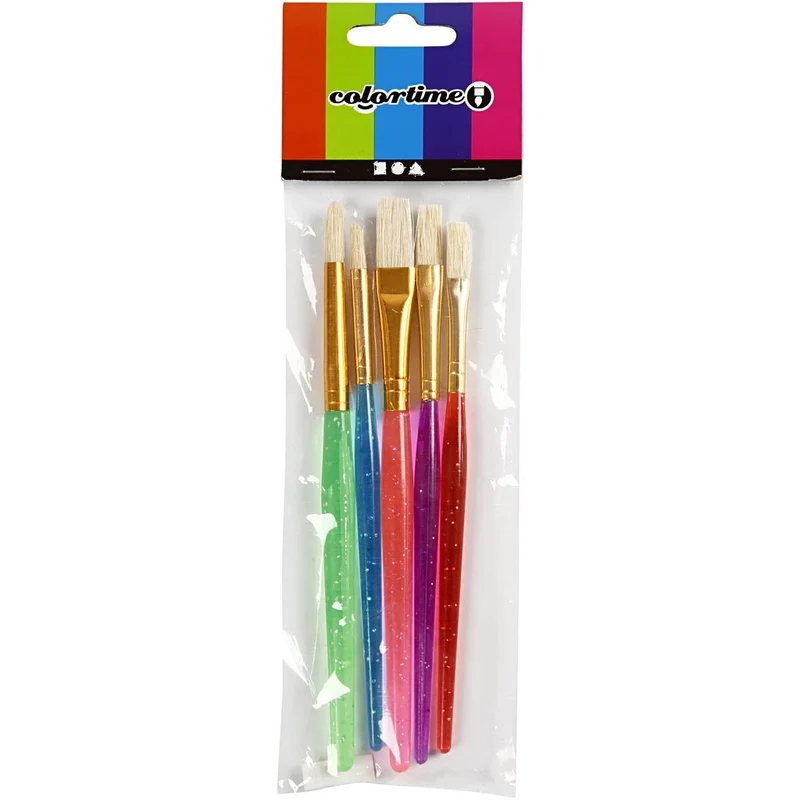 Pinsel für Kinder, Nr. 8+12+18, L 14-16 cm, B 5-10 mm, Flach,rund, Sortierte Farben, 5 Stk/ 1 Pck [HOB-10344]
