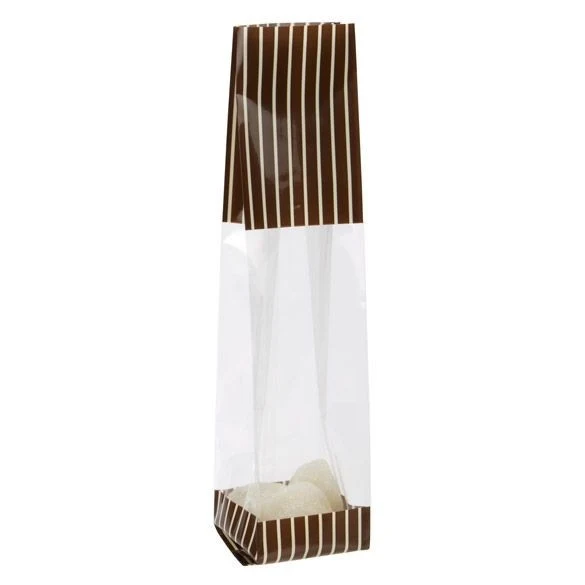 Bedruckte Beutel Braun mit Creme Streifen - 5.1x4.8x24.1cm mit Seitenfalten (100 Stück) [G1BNC]