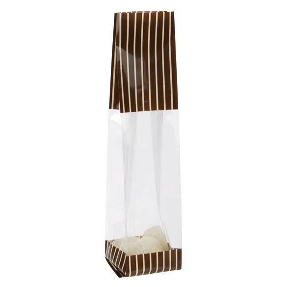 Bedruckte Beutel Braun mit Creme Streifen - 5.1x4.8x24.1cm mit Seitenfalten (100 Stück) [G1BNC]