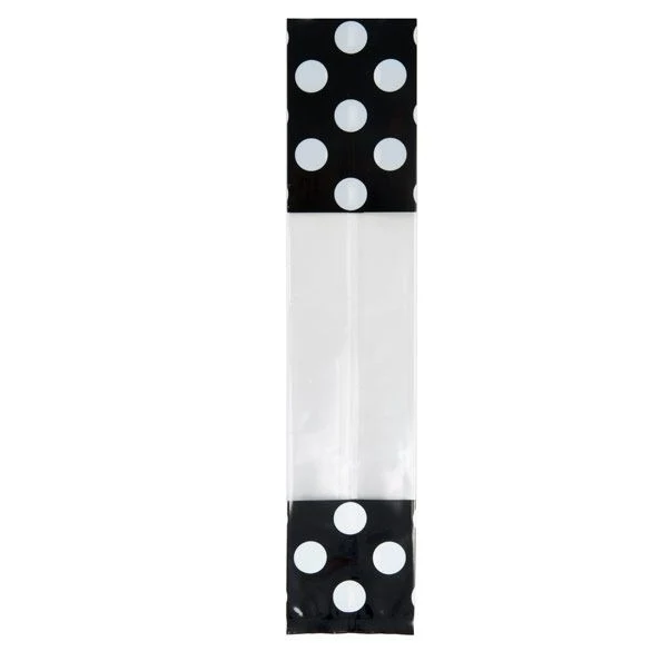 Bedruckte Beutel Schwarz mit Weißen Punkten - 5.1x4.8x24.1cm mit Seitenfalten (100 Stück) [G1BW]
