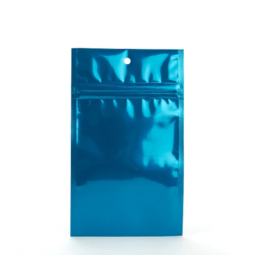 Druckverschlussbeutel Blau Metallisiert 7.5x11.5cm mit Aufhängeloch (100 Stück) [HZBB3MBL]