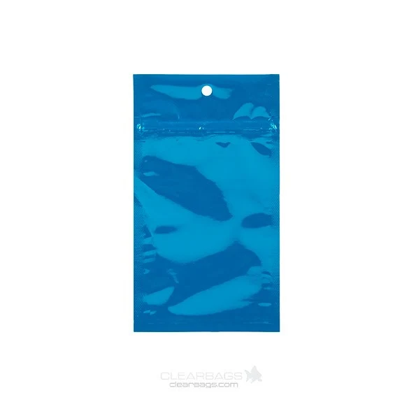 Druckverschlussbeutel Blau Metallisiert 7.5x11.5cm mit Aufhängeloch (100 Stück) [HZBB3MBL]
