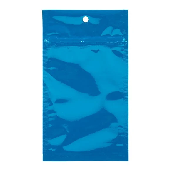 Druckverschlussbeutel Blau Metallisiert 7.5x11.5cm mit Aufhängeloch (100 Stück) [HZBB3MBL]