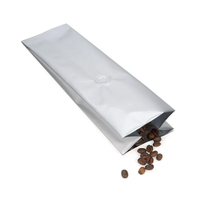 Kaffeebeutel Silber mit Ventil 8.5x6.5x33cm | 450 Gramm (50 Stück) [SGC2S]