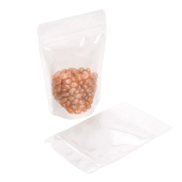 Standbodenbeutel Reispapier Transparent/Weiß 11.9x7.6x18.4cm | 110 Gramm (100 Stück) [ZBGR46WC]