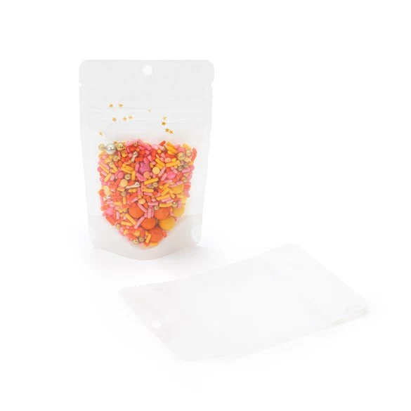 Standbodenbeutel Reispapier Transparent/Weiß 8x5x13cm | 28 Gramm (100 Stück) [ZBGR1WC]