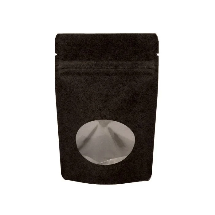 Standbodenbeutel Kraft Schwarz 17x9x28.5cm | 340 Gramm mit rundem Fenster (100 Stück) [ZBGO4BK]