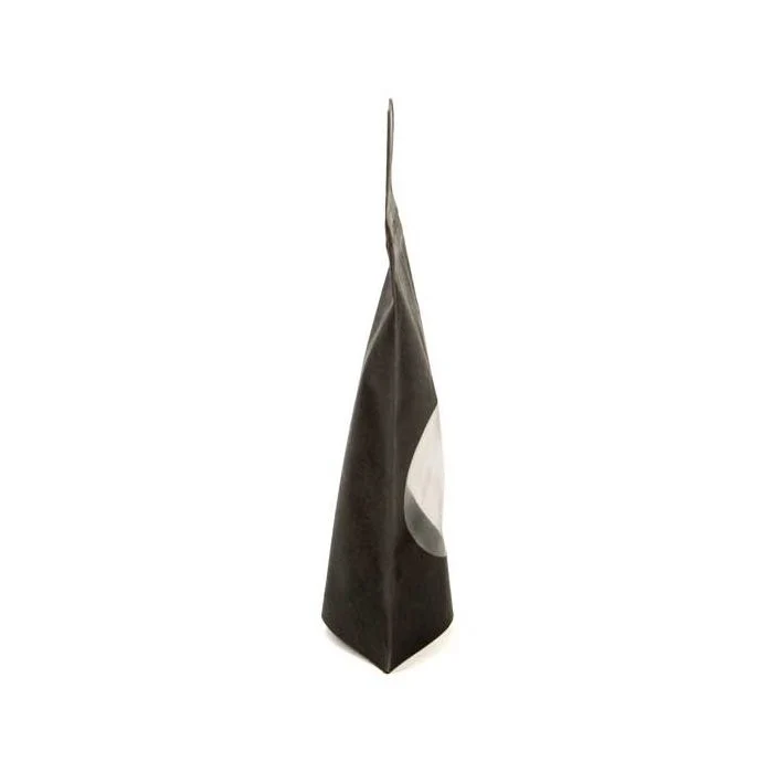 Standbodenbeutel Kraft Schwarz 13x8x20.5cm | 110 Gramm mit rundem Fenster (100 Stück) [ZBGO3BK]