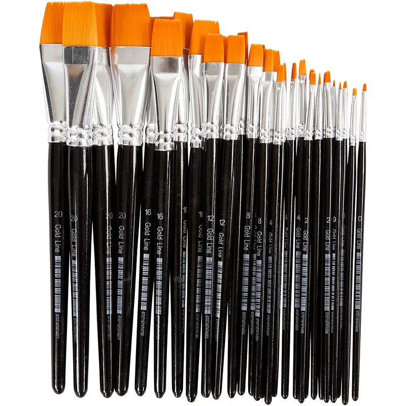 Gold Line Pinsel, Nr. 0+2+4+8+12+16+20, L 17-21 cm, B 2-22 mm, Flach, 30 Stk/ 1 Pck [HOB-10249]